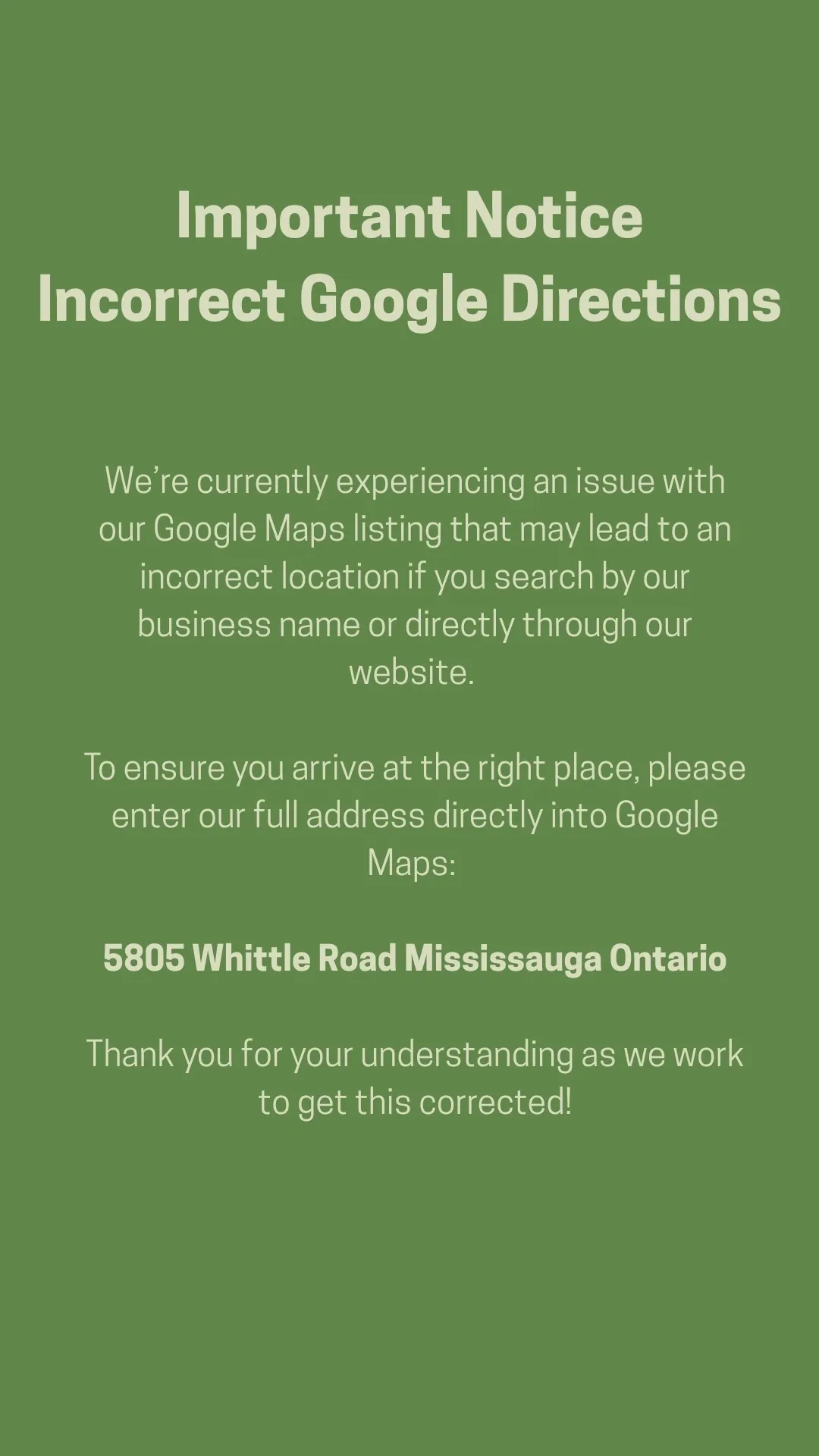 Important Notice Incorrect Google Directions